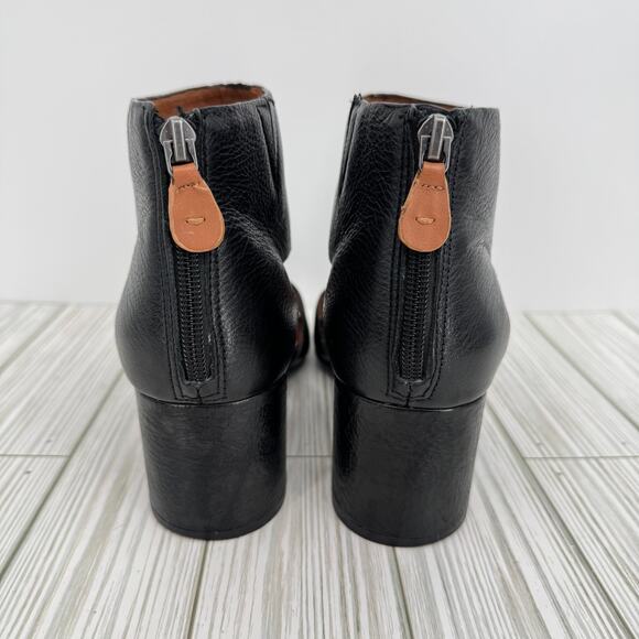 Gentle Souls Charlene sandals 8.5 peep toe cutout block heel zip black leather - Picture 4 of 8